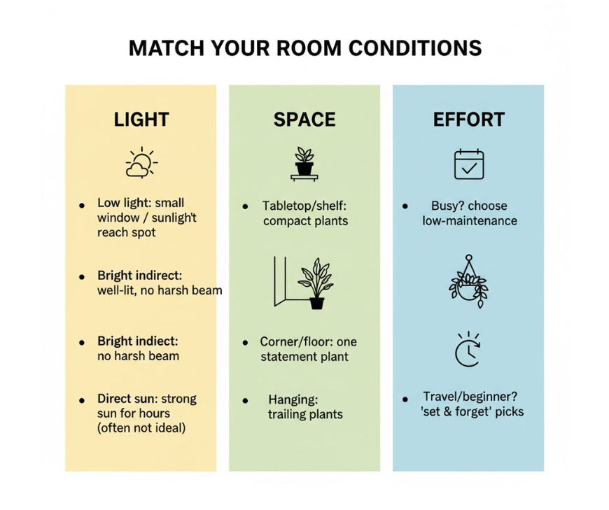These practical checks, plus the direction guide, make choosing the right plant simple.